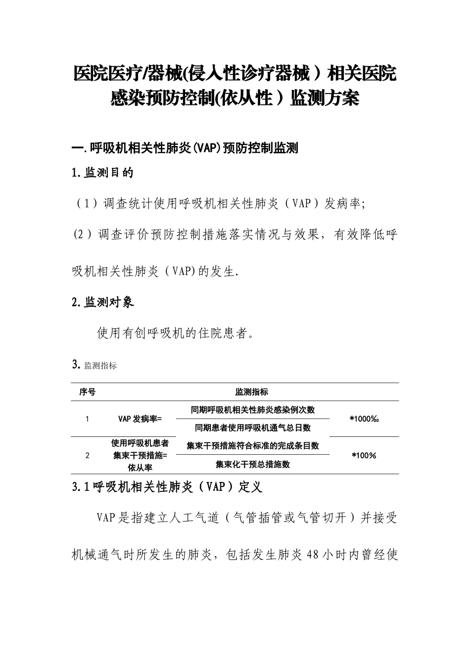 使用侵入性诊疗器械相关医院感染防控监测方案_第1页