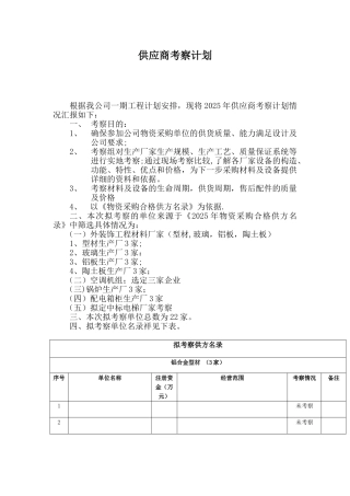供应商考察计划