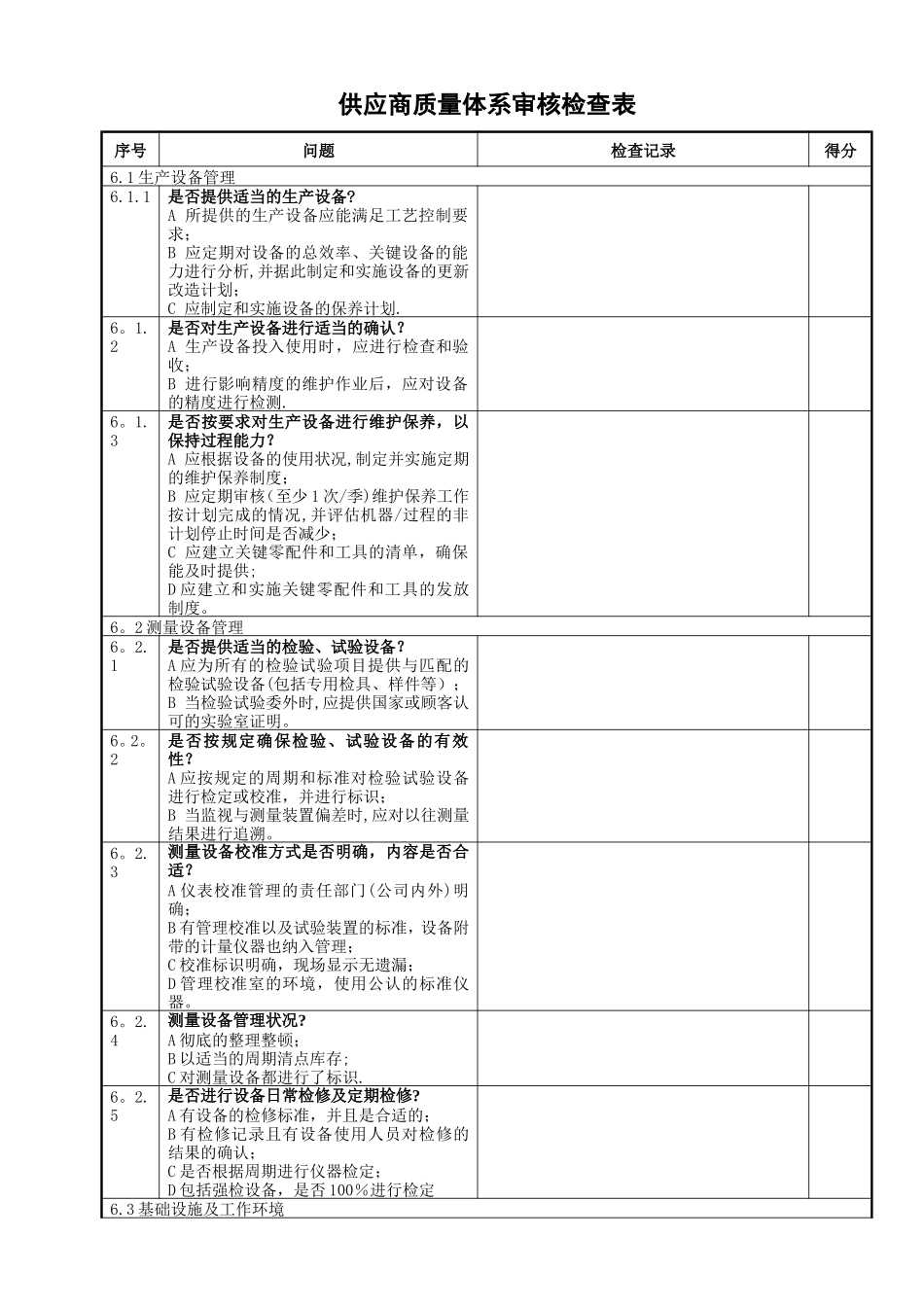 供应商质量体系审核检查表_第3页