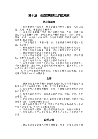 供应部职责及岗位职责