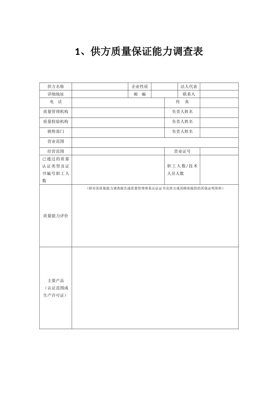 供方能力调查表-模板_第1页