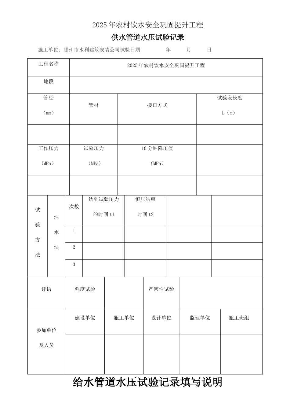 供水管道水压试验记录表_第1页