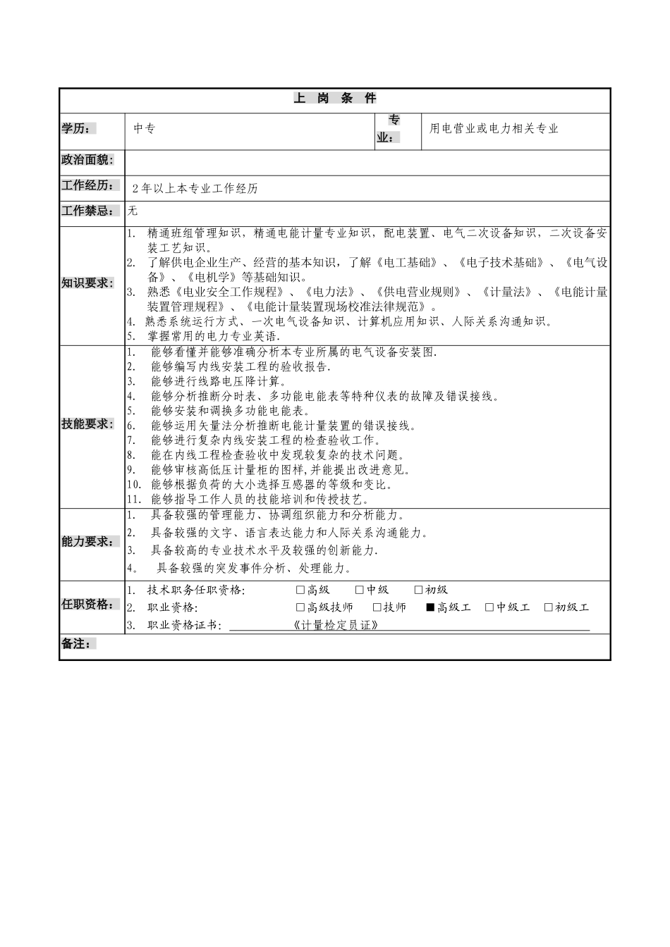供电公司客户服务中心装表接电科副科长岗位说明书_第2页