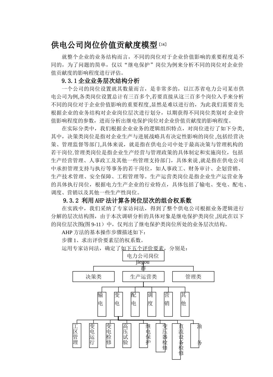 供电公司岗位价值贡献度模型_第1页