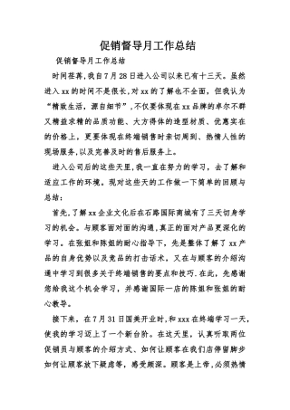 促销督导月工作总结