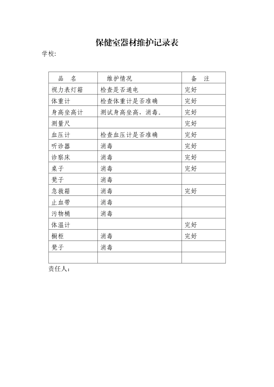 保健室设备登记表-使用记录_第1页