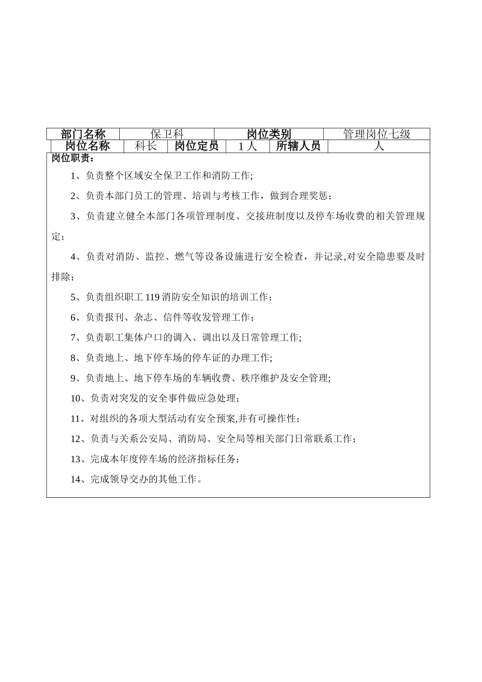 保卫科长岗位说明书_第2页