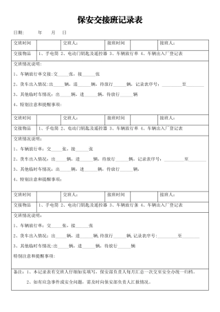 保安交接班记录表
