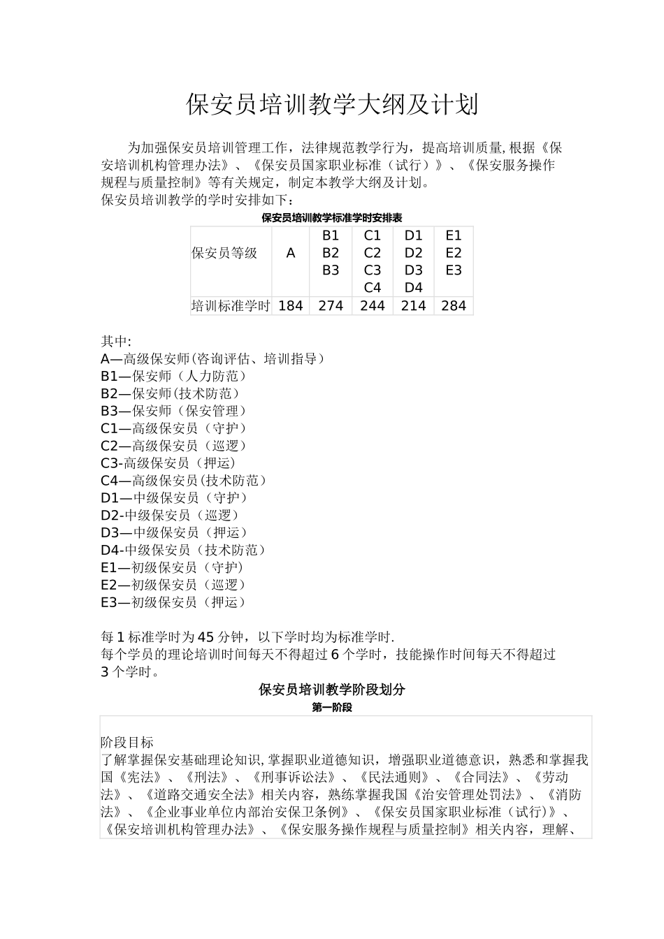 保安员培训教学计划_第1页