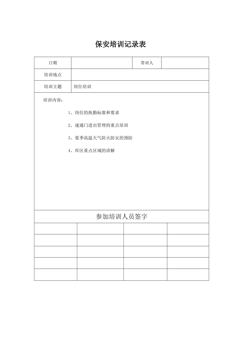 保安培训记录表_第2页