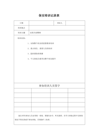 保安培训记录表