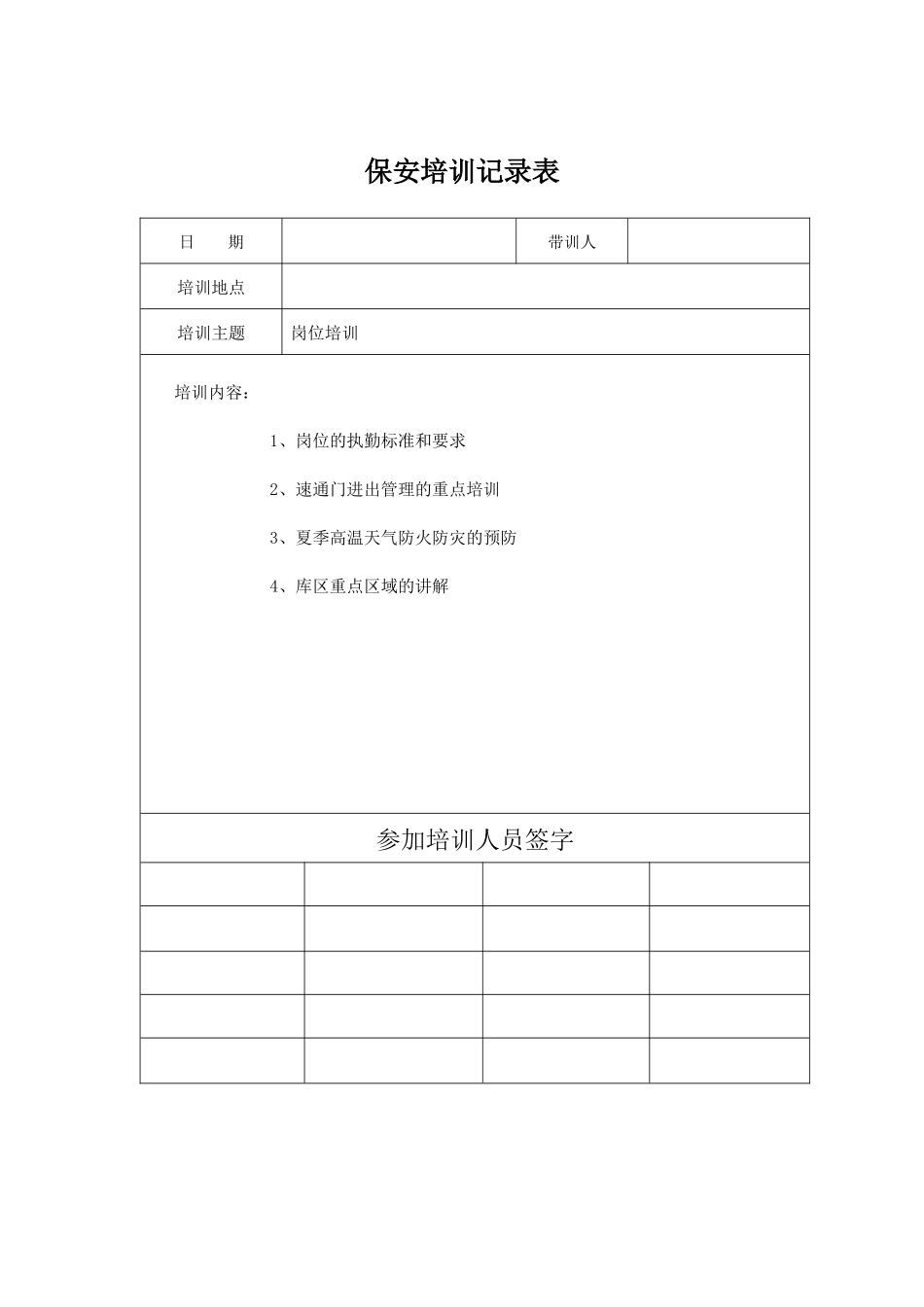 保安培训记录表_第2页