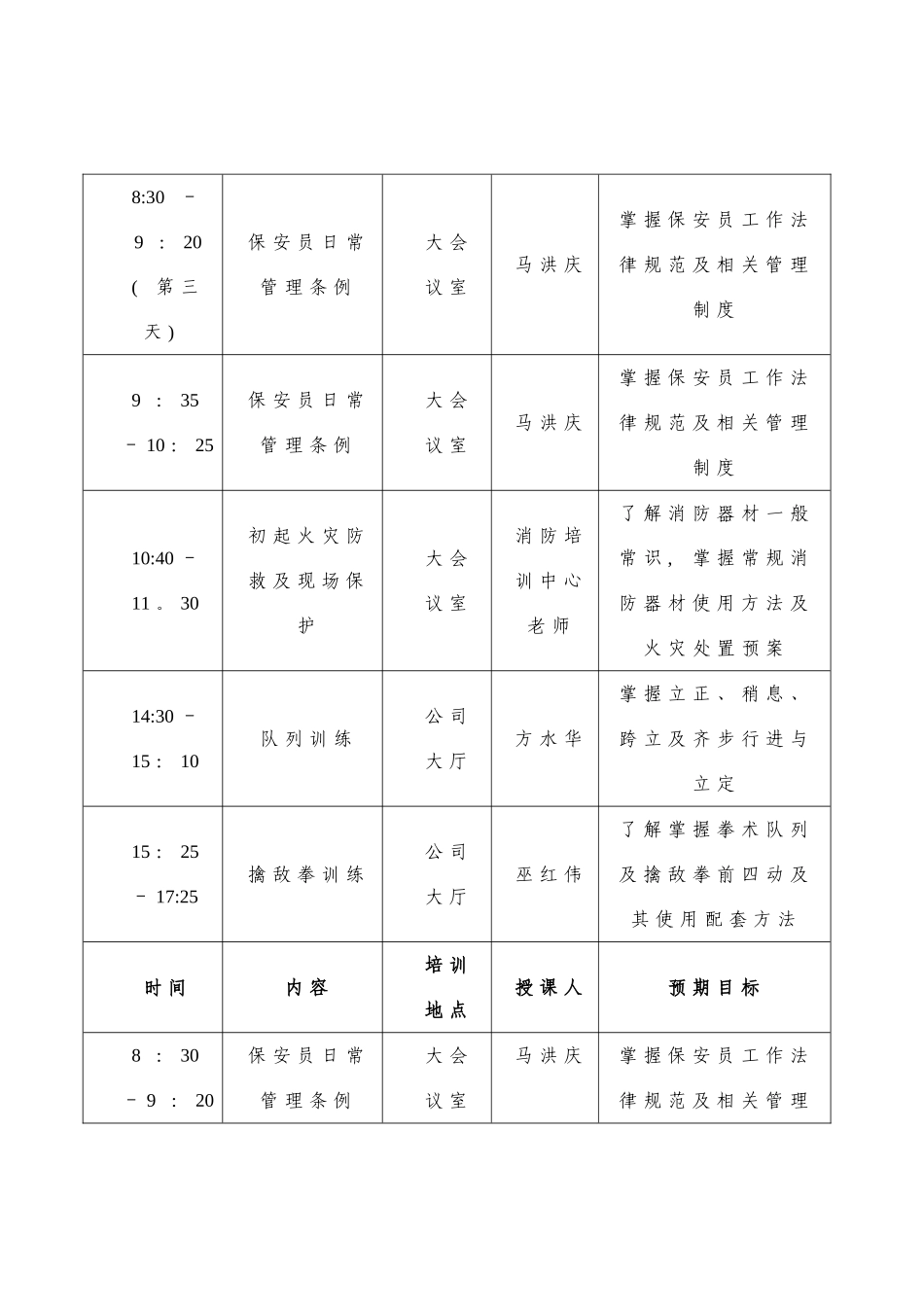 保安培训课程表_第3页