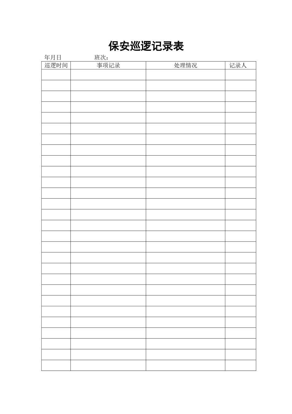 保安巡逻记录、签到表_第1页