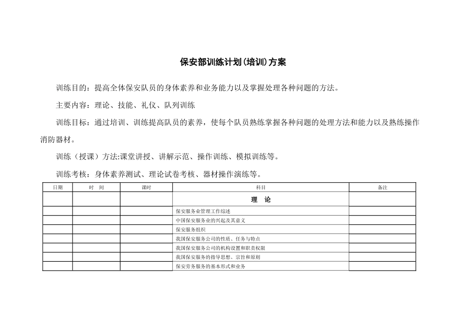 保安部训练计划_第1页