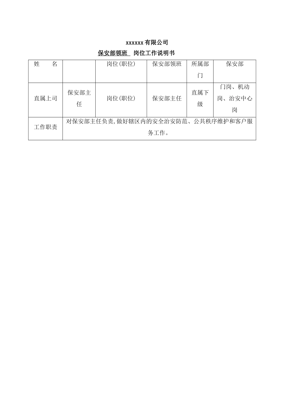 保安部领班岗位工作说明书_第2页
