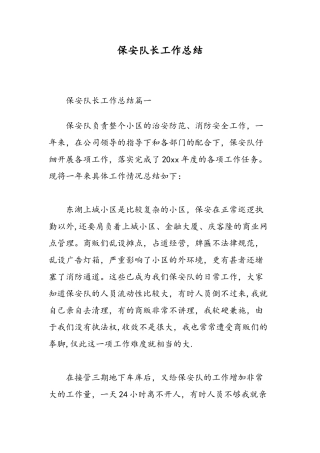 保安队长工作总结-精选范文