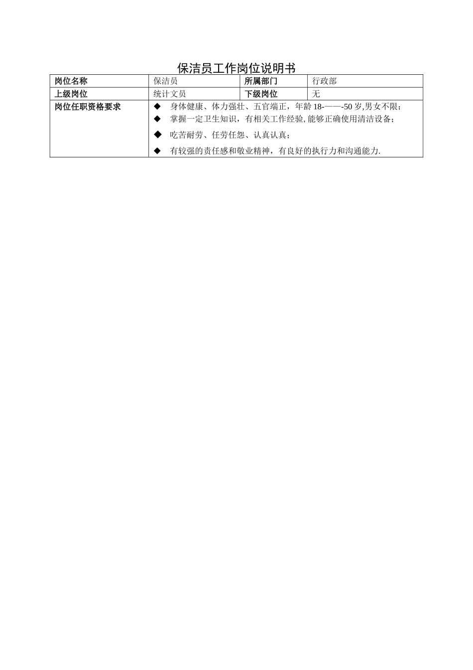 保洁员岗位说明和工作内容及薪资算法_第1页