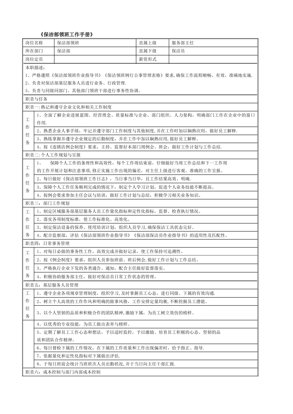 保洁部领班工作手册_第1页