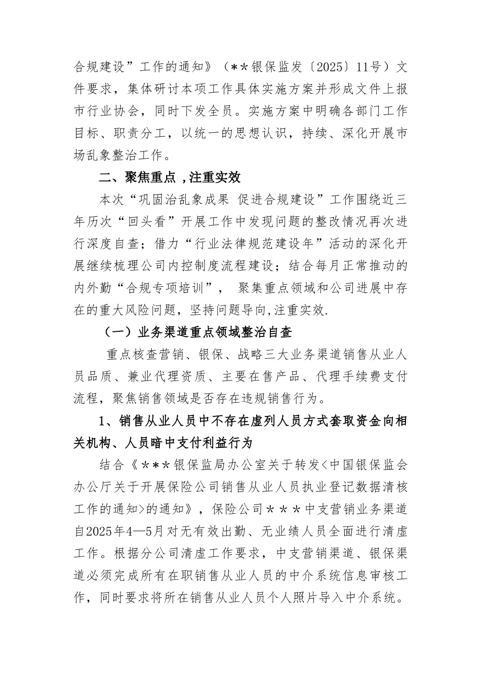 保险公司“巩固乱象成果-促进合规建设”专项自查工作报告_第2页
