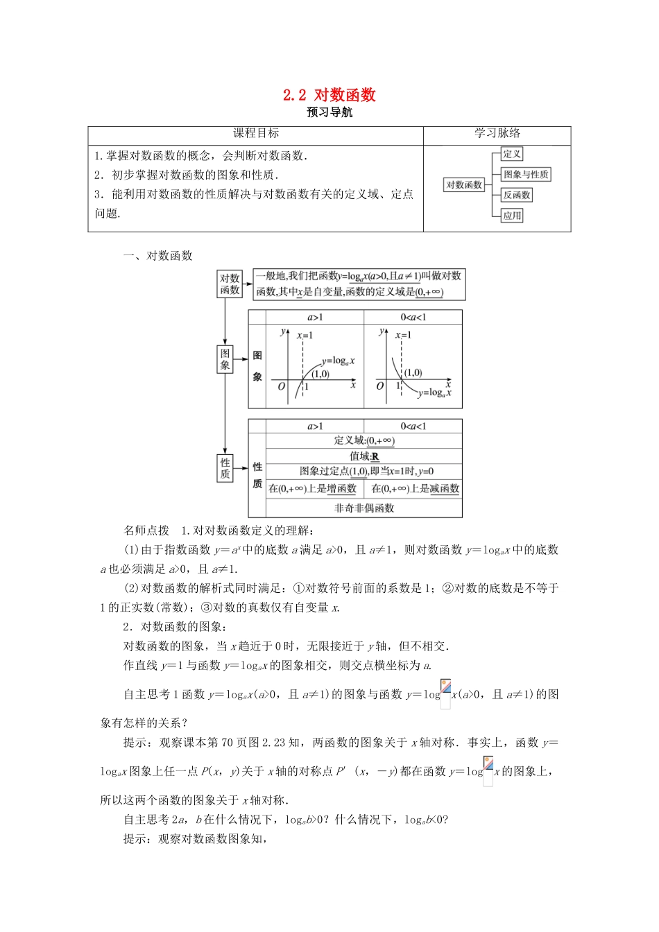 高中数学 第二章 基本初等函数（Ⅰ）2.2 对数函数第3课时预习导航学案 新人教A版必修1-新人教A版高一必修1数学学案_第1页