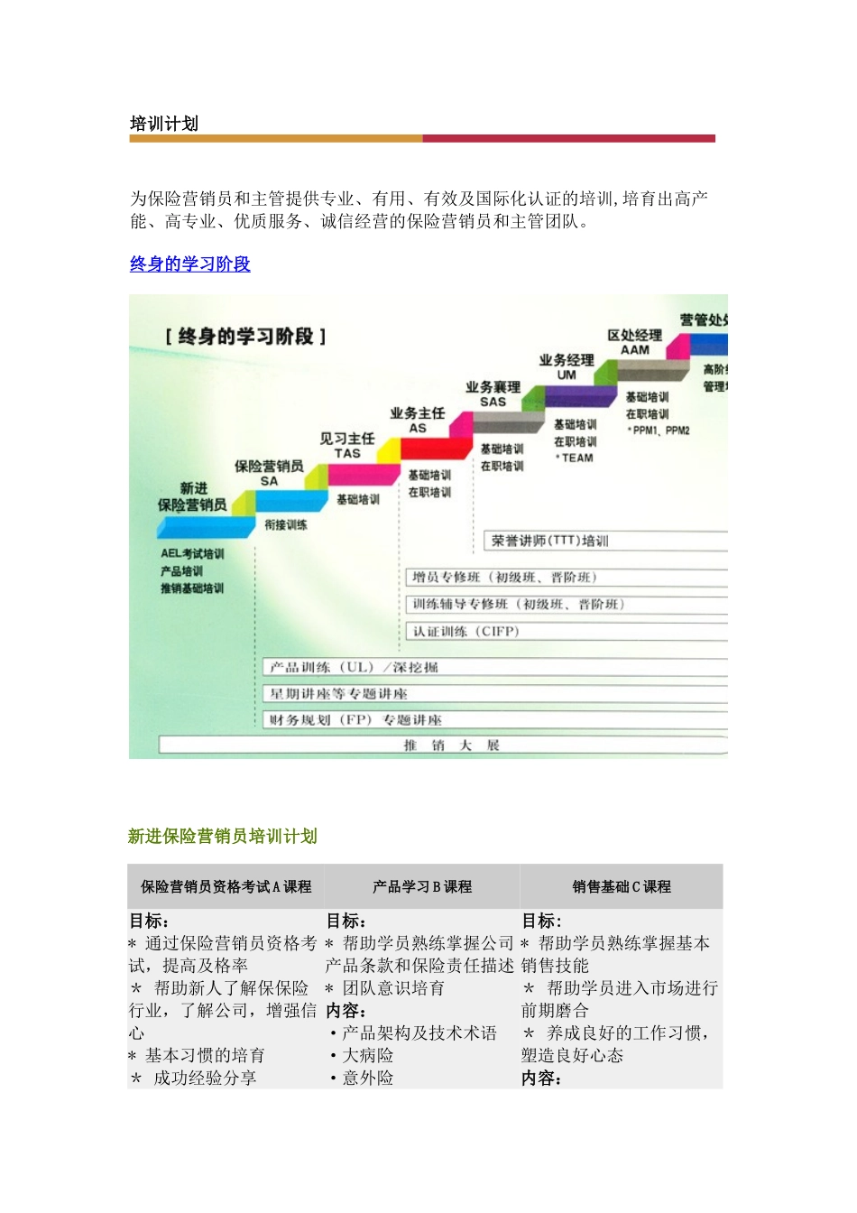 保险公司培训计划_第1页
