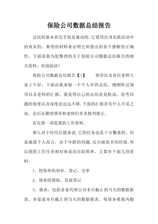 保险公司数据总结报告