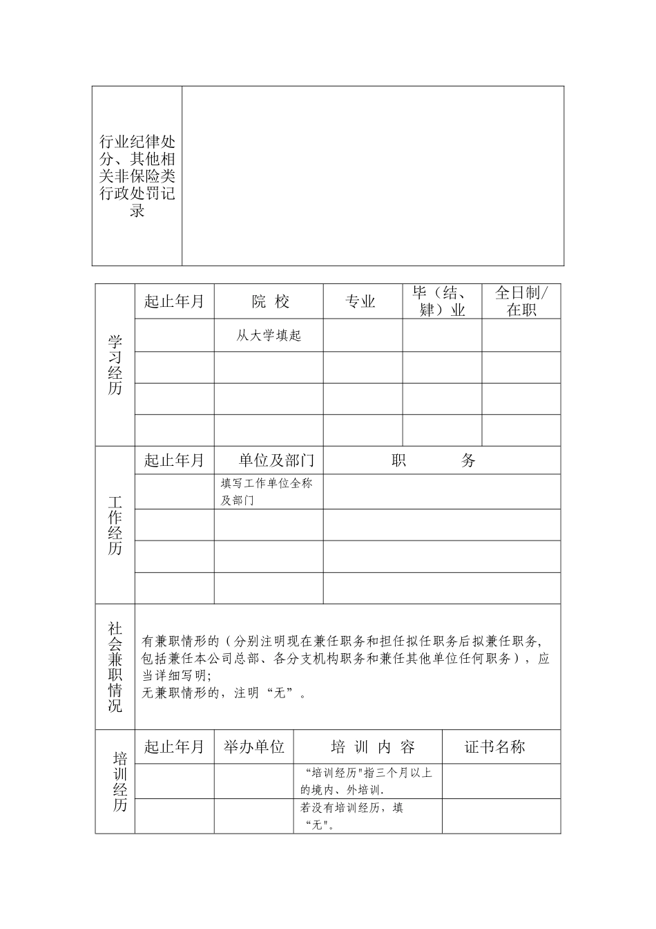 保险公司营销服务部负责人任职报告表_第3页