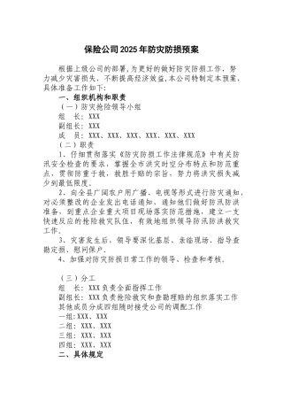 保险公司防灾防损预案