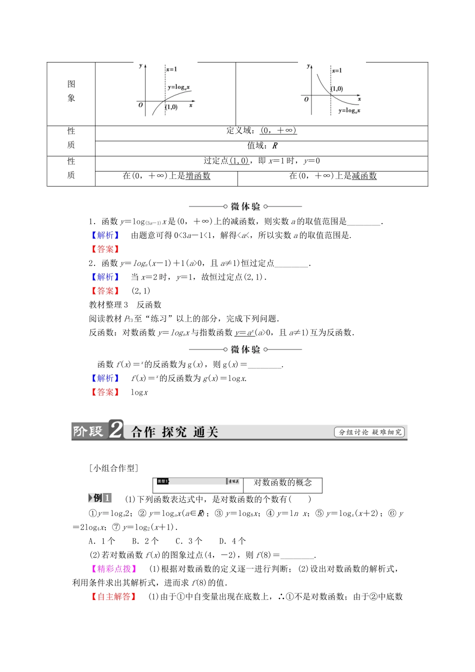 高中数学 第二章 基本初等函数（Ⅰ）2.2.2 对数函数及其性质（第1课时）对数函数的图象及性质学案 新人教A版必修1-新人教A版高一必修1数学学案_第2页