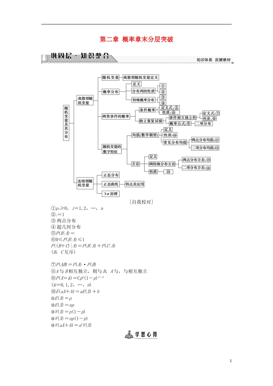 高中数学 第二章 概率章末分层突破学案 苏教版选修2-3-苏教版高二选修2-3数学学案_第1页