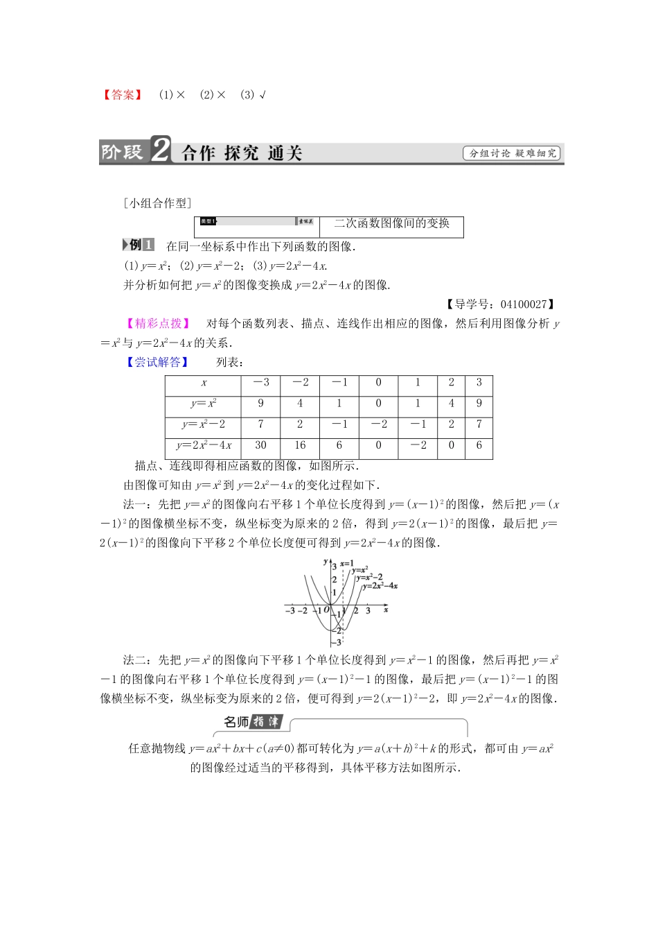 高中数学 第二章 函数 2.4.1 二次函数的图像学案 北师大版必修1-北师大版高一必修1数学学案_第2页