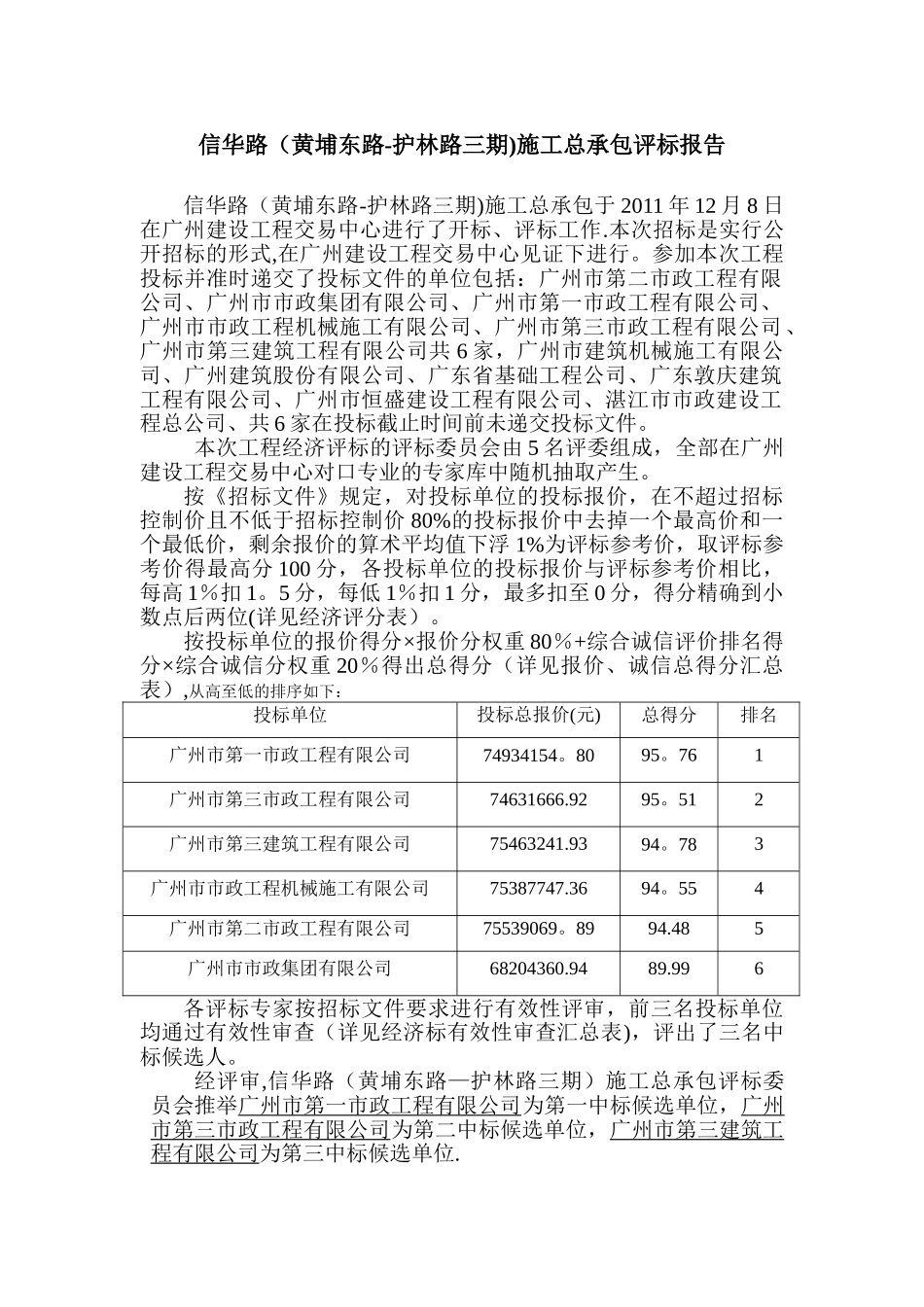 信华路施工总承包评标报告_第1页