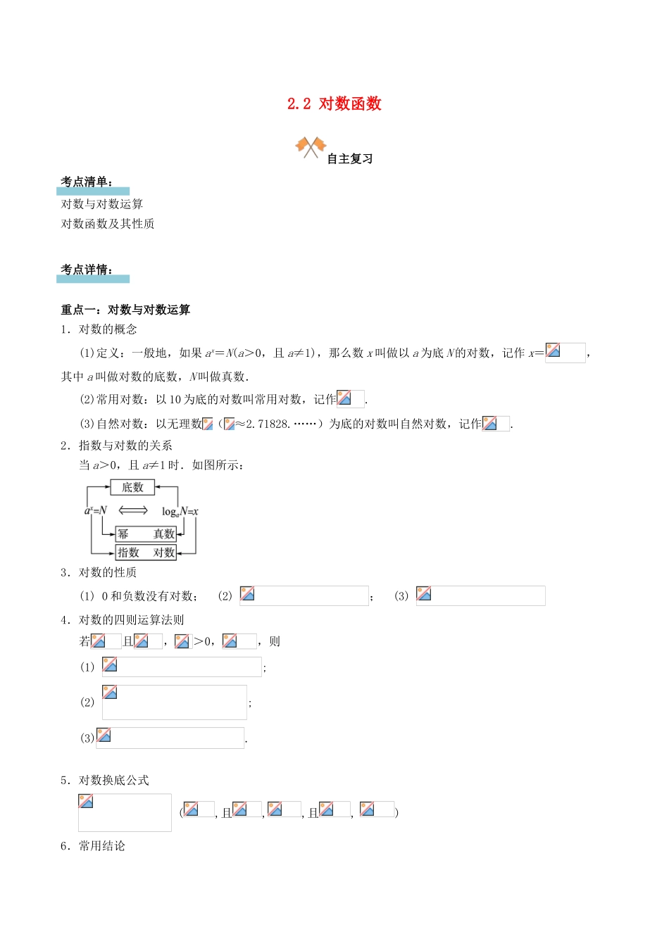 高中数学 第二章 基本初等函数（I）2.2 对数函数复习学案 新人教A版必修1-新人教A版高一必修1数学学案_第1页