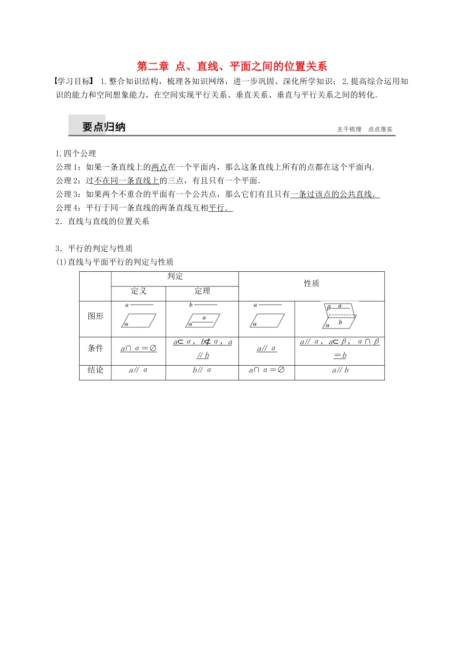 高中数学 第二章 点、直线、平面之间的位置关系章末复习课学案（含解析）新人教A版必修2-新人教A版高一必修2数学学案_第1页