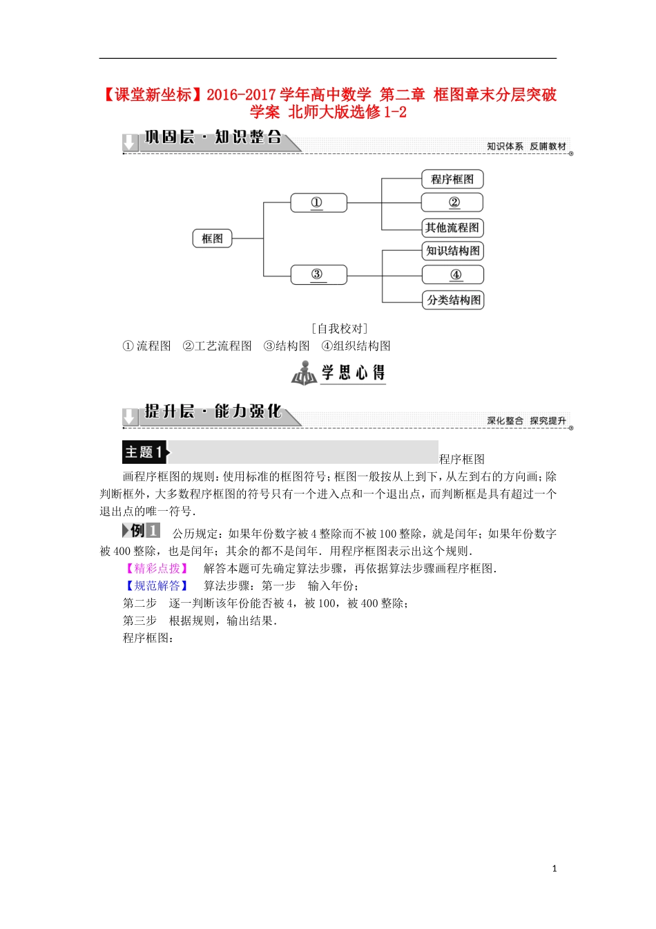 高中数学 第二章 框图章末分层突破学案 北师大版选修1-2-北师大版高中选修1-2数学学案_第1页