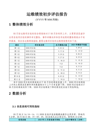 信息中心运维绩效初步评估