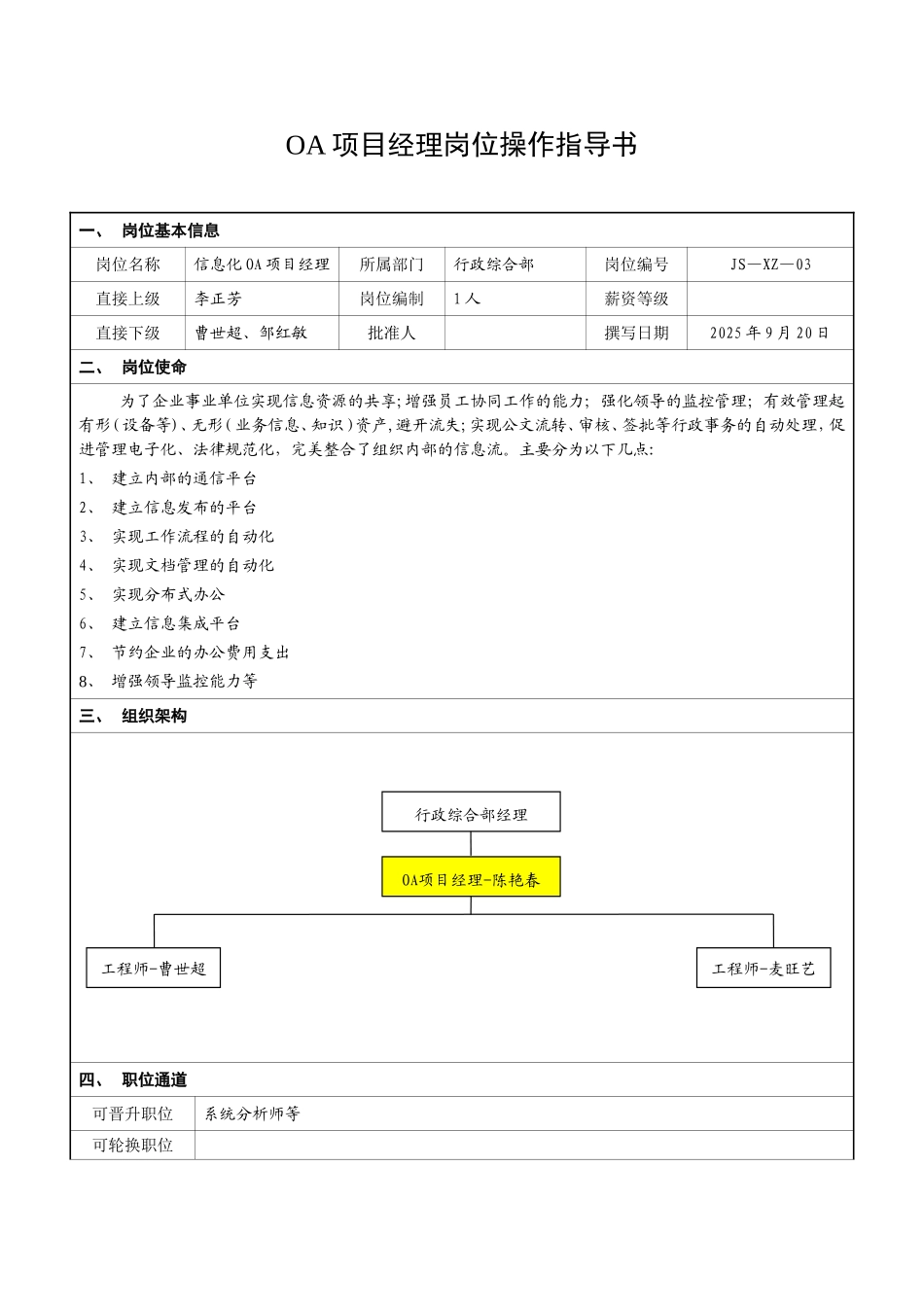 信息化小组项目经理岗位说明书_第3页