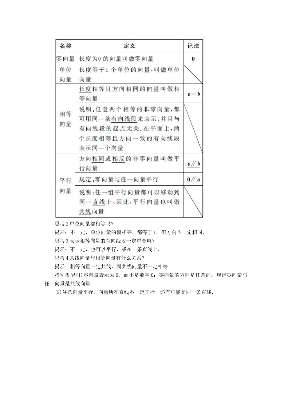 高中数学 第二章 平面向量 2.1 平面向量的实际背景及基本概念预习导航学案 新人教A版必修4-新人教A版高一必修4数学学案_第2页