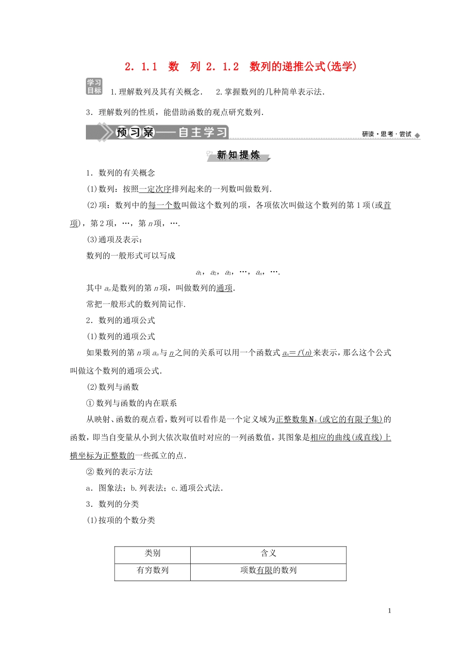 高中数学 第二章 数列 2.1.1 数列 2.1.2 数列的递推公式（选学）学案 新人教B版必修5-新人教B版高二必修5数学学案_第1页
