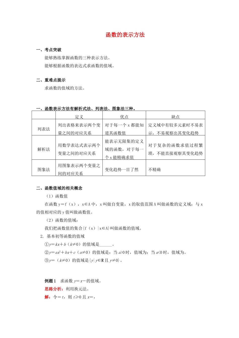 高中数学 第二章 函数概念与基本初等函数I 2.3 函数的表示方法学案 苏教版必修1-苏教版高一必修1数学学案_第1页