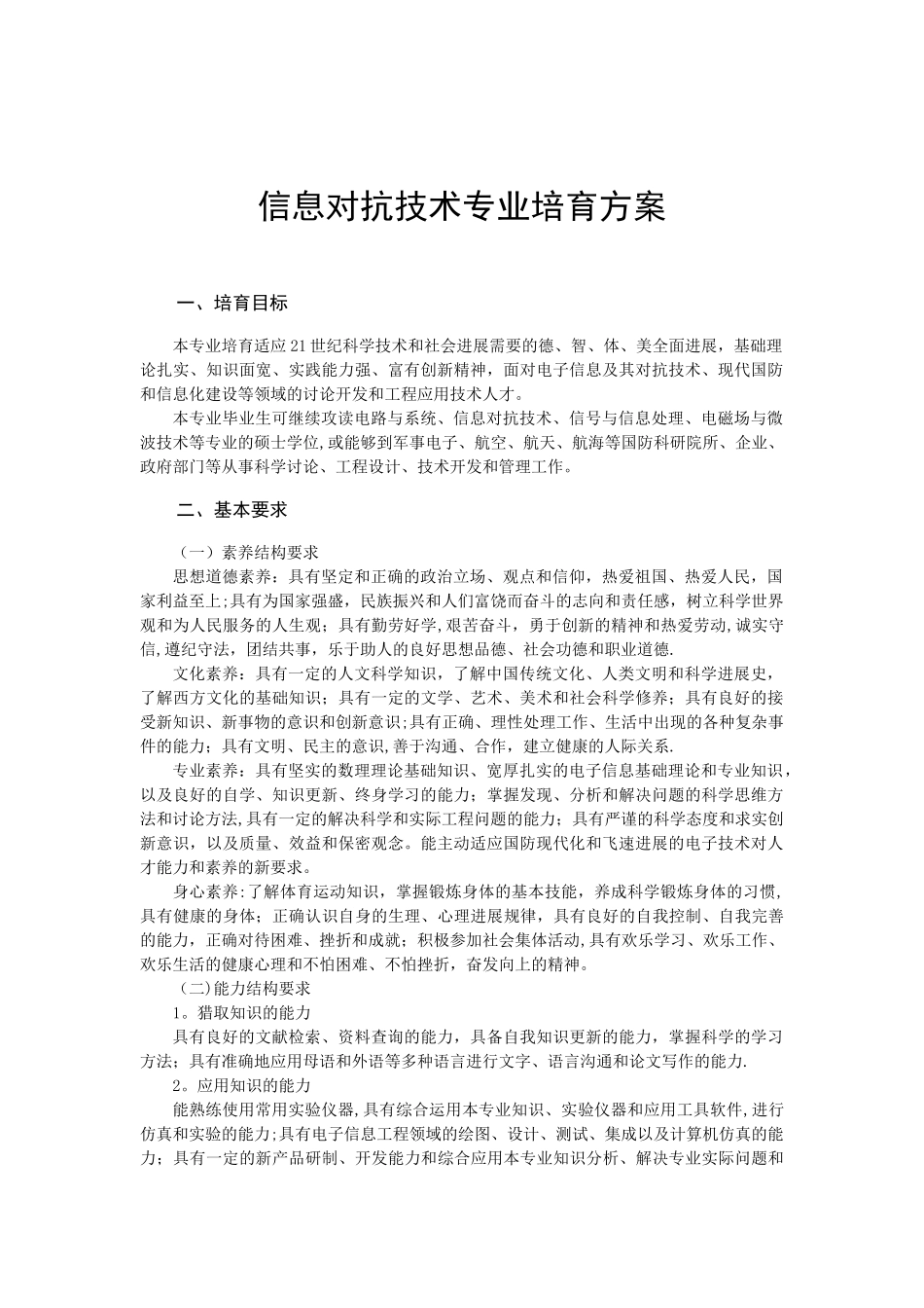 信息对抗技术专业培养方案_第1页