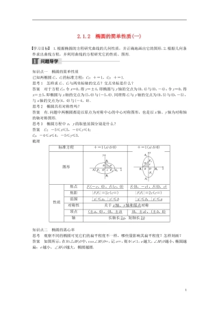 高中数学 第二章 圆锥曲线与方程 2.1 椭圆 2.1.2 椭圆的简单性质（1）导学案 北师大版选修1-1-北师大版高二选修1-1数学学案