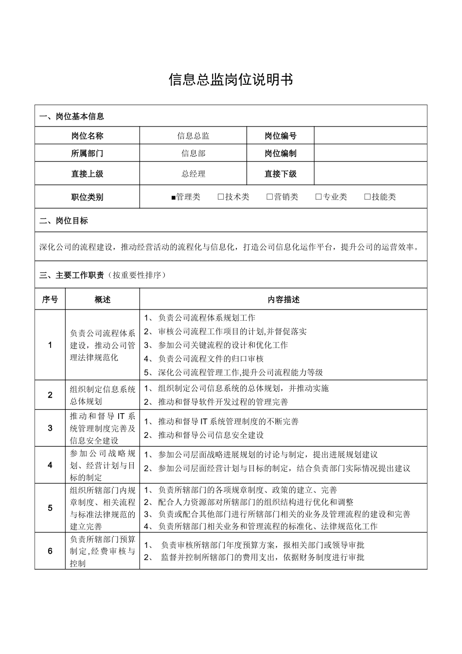 信息总监岗位说明书_第1页