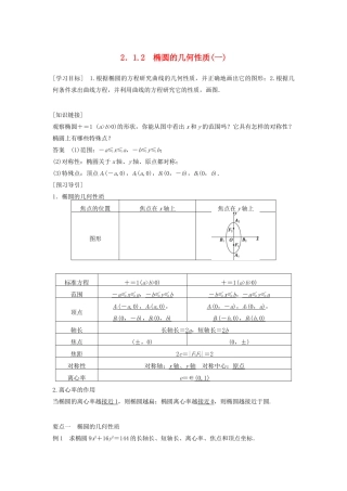 高中数学 第二章 圆锥曲线与方程 2.1.2 椭圆的几何性质（一）教学案 新人教B版选修1-1-新人教B版高二选修1-1数学教学案