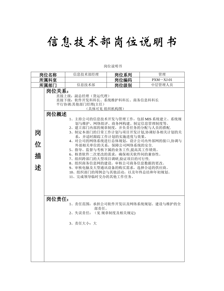 信息技术部岗位说明书_第1页