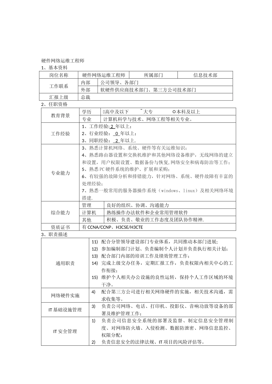 信息技术部岗位说明书_第3页