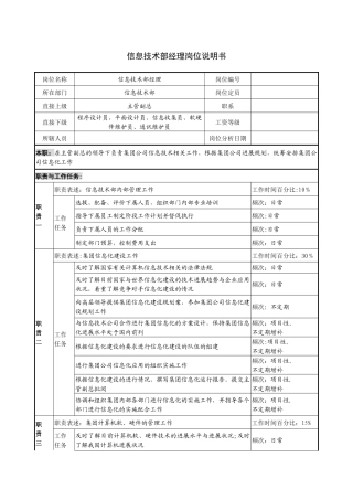 信息技术部经理岗位说明书