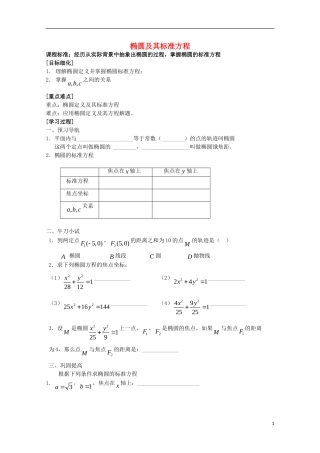 高中数学 第二章 圆锥曲线与方程 2.1-2.2 圆锥曲线及椭圆1—椭圆及其标准方程导学案 苏教版选修1-1-苏教版高二选修1-1数学学案