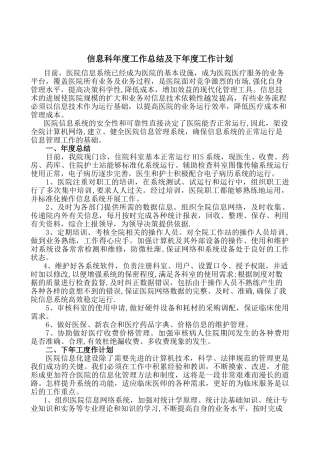 信息科年度工作总结及下年度工作计划